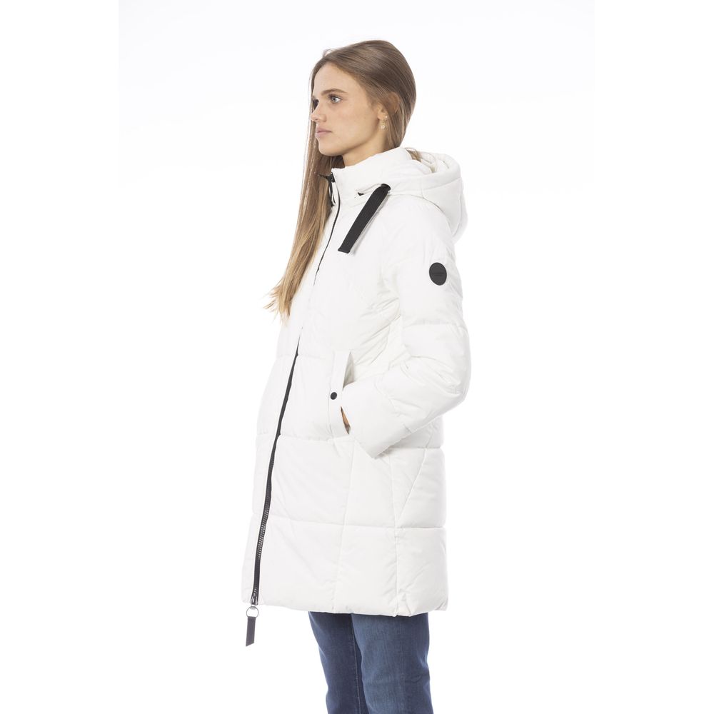 White Polyester Women Jacket - GlamHub Luxury and Icon Brand Clothing