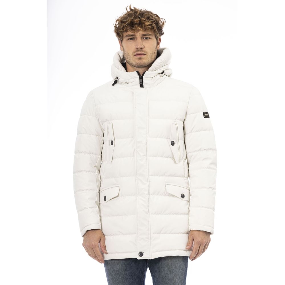 White Polyester Men's Hooded Jacket - GlamHub Luxury and Icon Brand Clothing