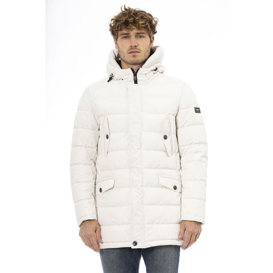 White Polyester Men's Hooded Jacket - GlamHub Luxury and Icon Brand Clothing