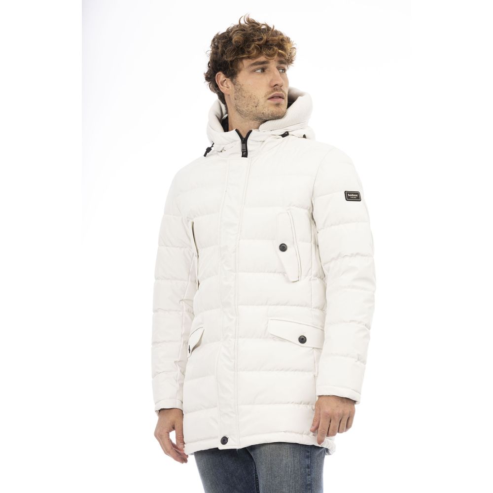 White Polyester Men's Hooded Jacket - GlamHub Luxury and Icon Brand Clothing