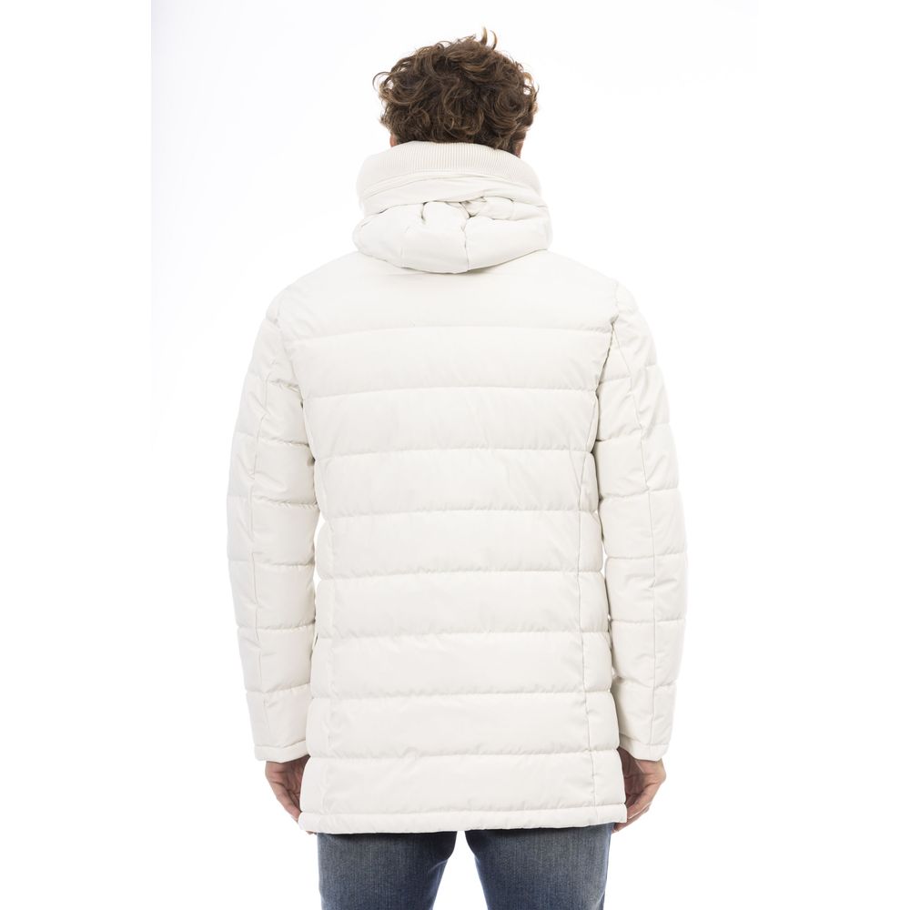 White Polyester Men's Hooded Jacket - GlamHub Luxury and Icon Brand Clothing