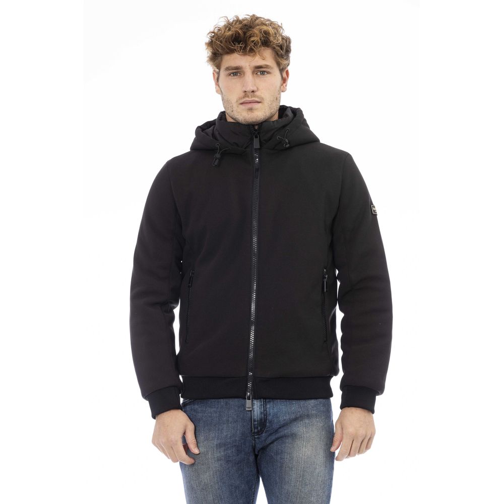 Black Polyester Men Jacket - GlamHub Luxury and Icon Brand Clothing