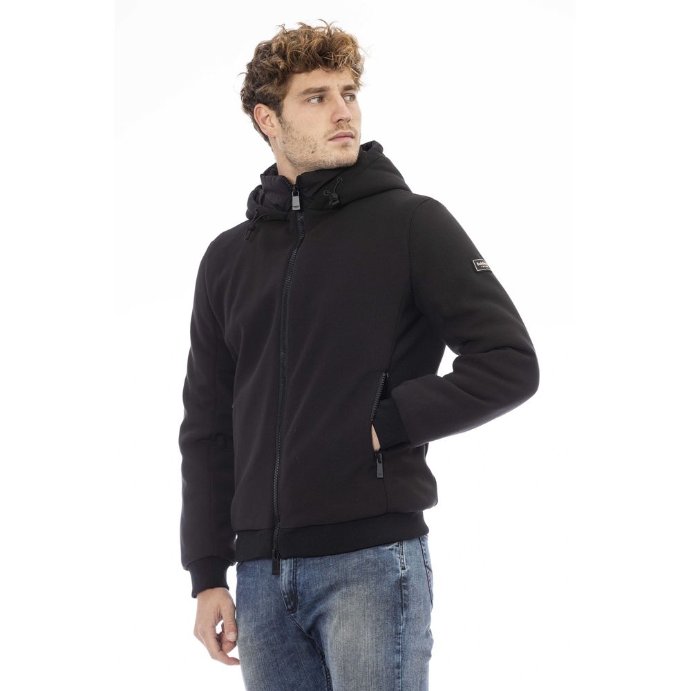 Black Polyester Men Jacket - GlamHub Luxury and Icon Brand Clothing