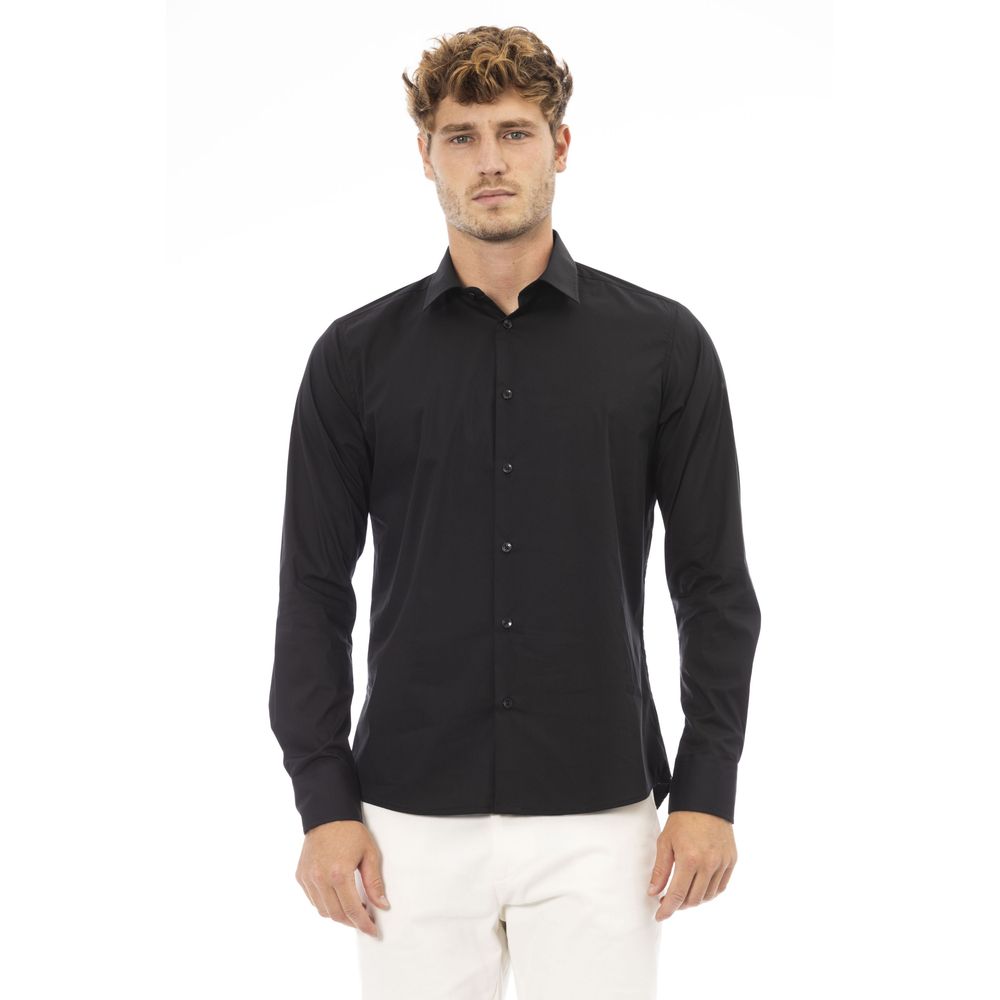 Black Cotton Men Shirt - GlamHub Luxury and Icon Brand Clothing