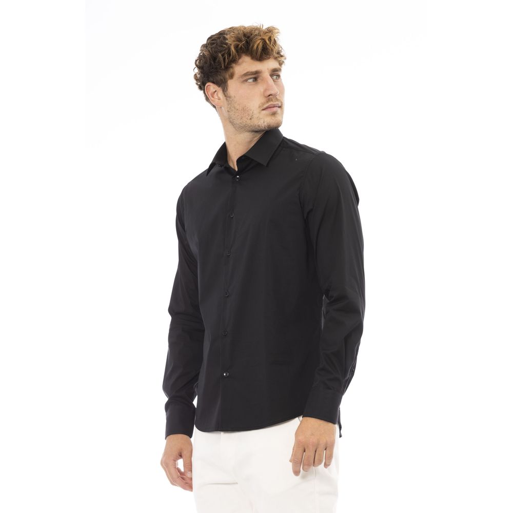 Black Cotton Men Shirt - GlamHub Luxury and Icon Brand Clothing