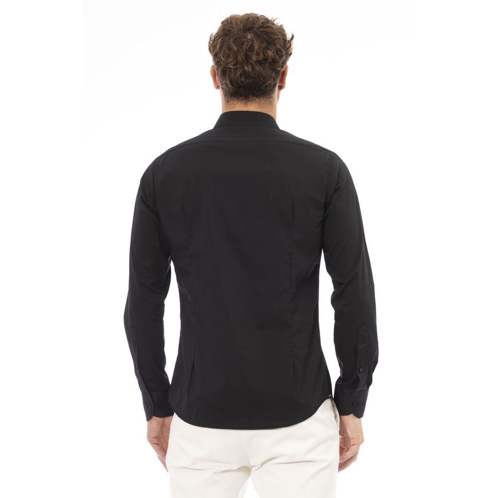 Black Cotton Men Shirt - GlamHub Luxury and Icon Brand Clothing