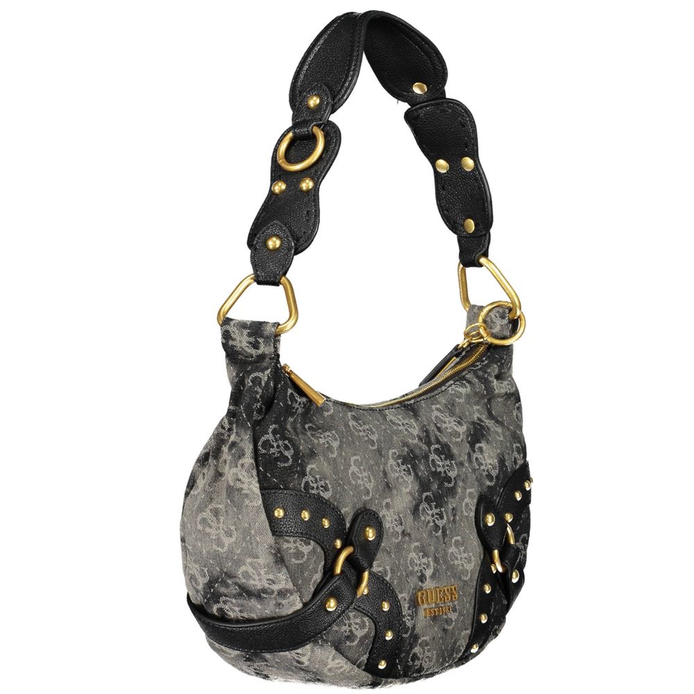 Grey and Black Polyester Handbag - GlamHub Luxury and Icon Brand Clothing