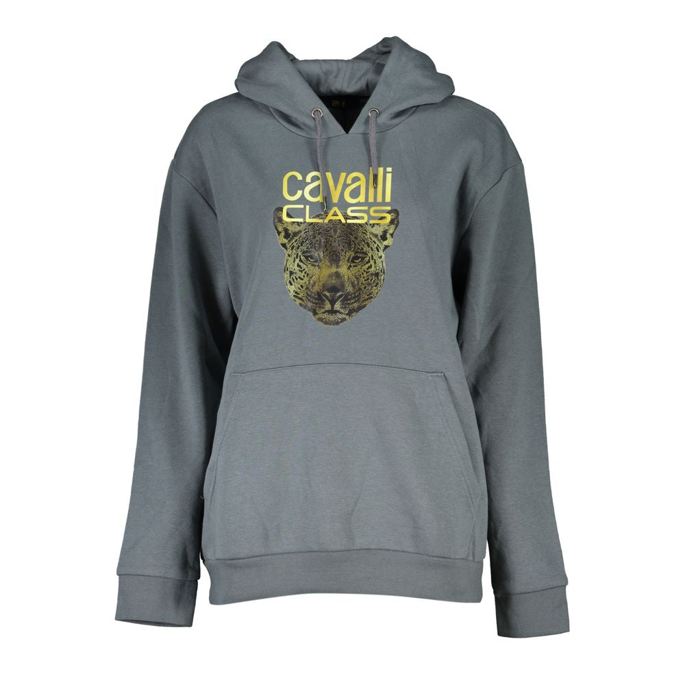 Sleek Gray Fleece Hooded Sweatshirt - GlamHub Luxury and Icon Brand Clothing