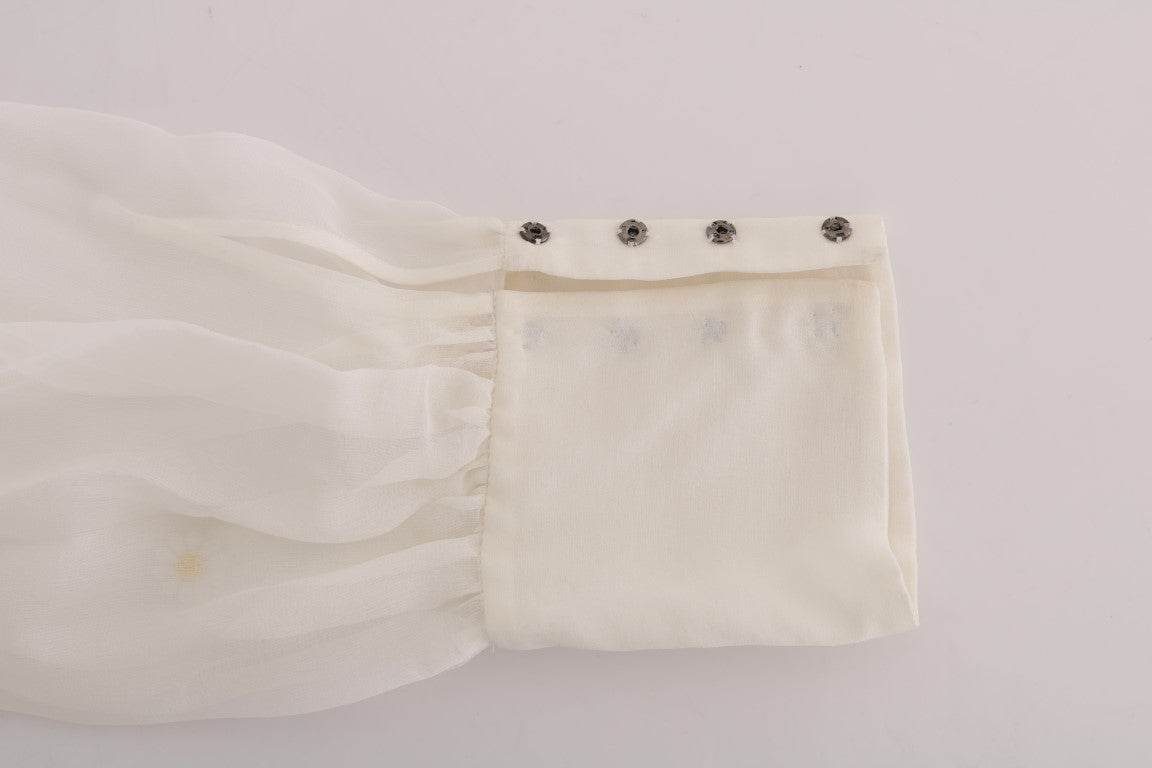 Elegant White Silk Daisy Blouse - GlamHub Luxury and Icon Brand Clothing