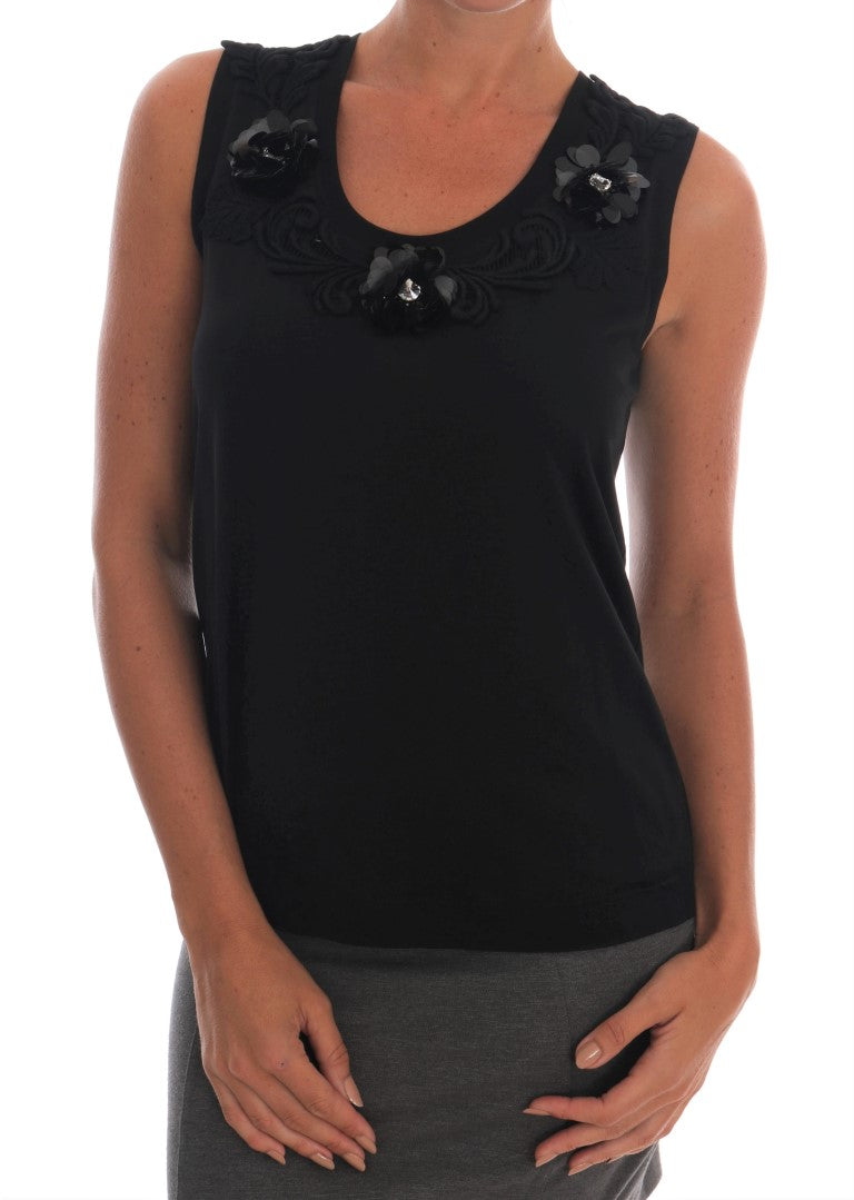 Black Floral Sequined Cami Blouse - GlamHub Luxury and Icon Brand Clothing