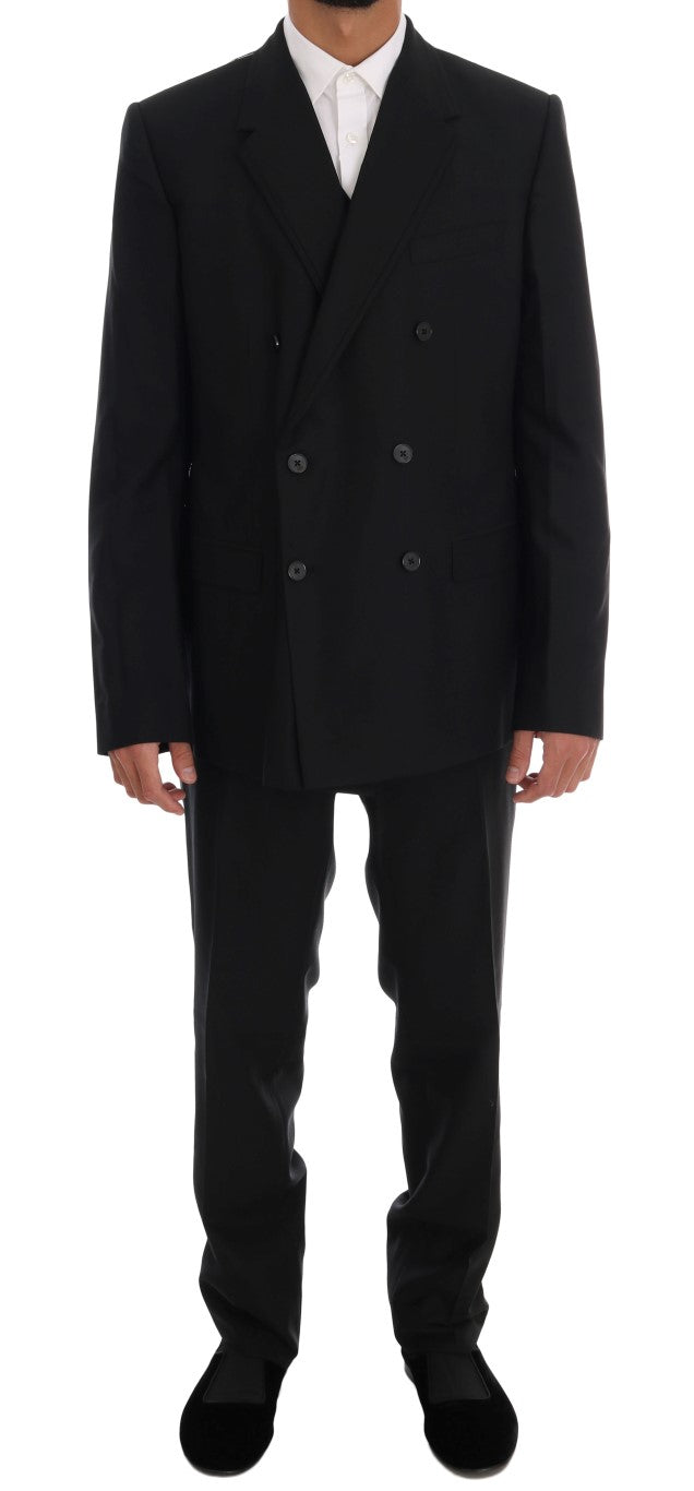 Elegant Black Wool Three-Piece Suit - GlamHub Luxury and Icon Brand Clothing