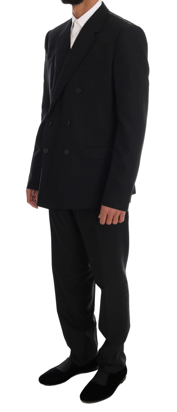 Elegant Black Wool Three-Piece Suit - GlamHub Luxury and Icon Brand Clothing