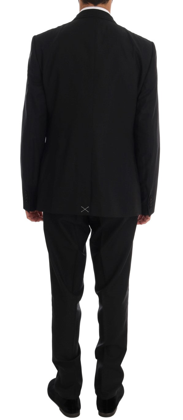 Elegant Black Wool Three-Piece Suit - GlamHub Luxury and Icon Brand Clothing