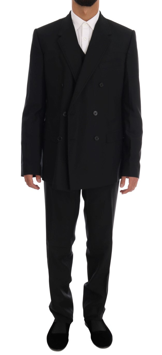 Elegant Black Wool Three-Piece Suit - GlamHub Luxury and Icon Brand Clothing