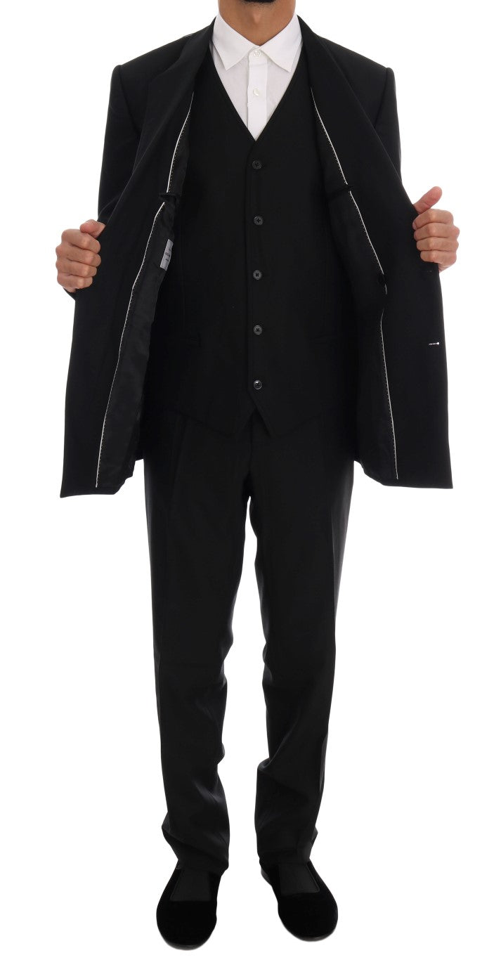 Elegant Black Wool Three-Piece Suit - GlamHub Luxury and Icon Brand Clothing