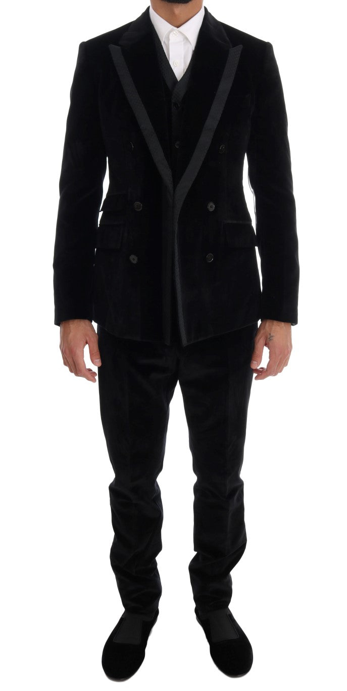 Elegant Black Slim Fit Three-Piece Suit - GlamHub Luxury and Icon Brand Clothing