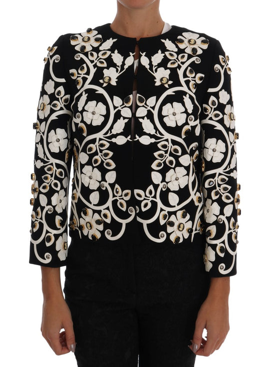 Floral Embroidered Crystal Wool Coat Jacket - GlamHub Luxury and Icon Brand Clothing