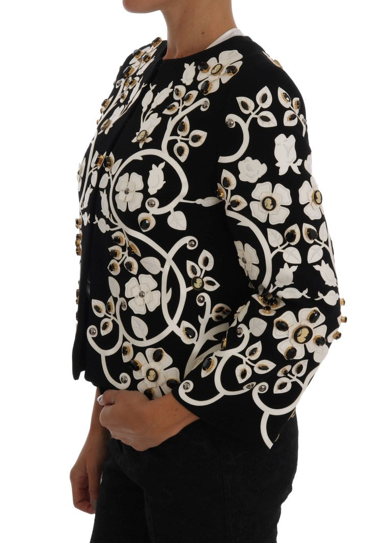 Floral Embroidered Crystal Wool Coat Jacket - GlamHub Luxury and Icon Brand Clothing