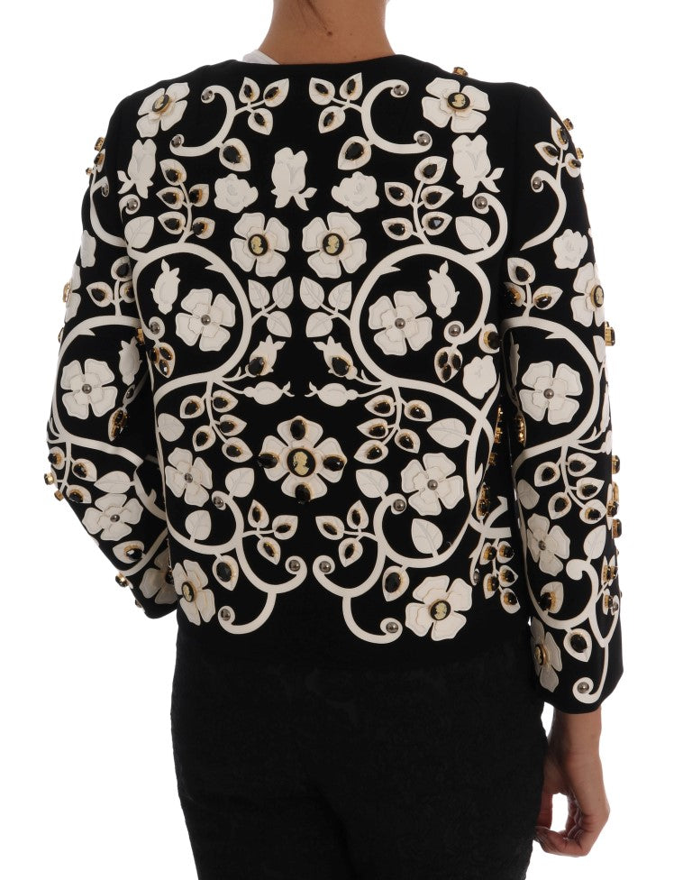 Floral Embroidered Crystal Wool Coat Jacket - GlamHub Luxury and Icon Brand Clothing