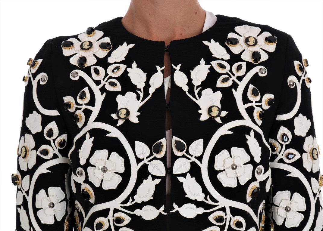 Floral Embroidered Crystal Wool Coat Jacket - GlamHub Luxury and Icon Brand Clothing