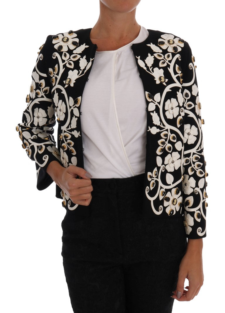 Floral Embroidered Crystal Wool Coat Jacket - GlamHub Luxury and Icon Brand Clothing