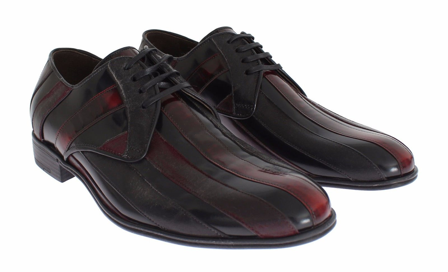 Elegant Black Bordeaux Striped Leather Dress Shoes - GlamHub Luxury and Icon Brand Clothing