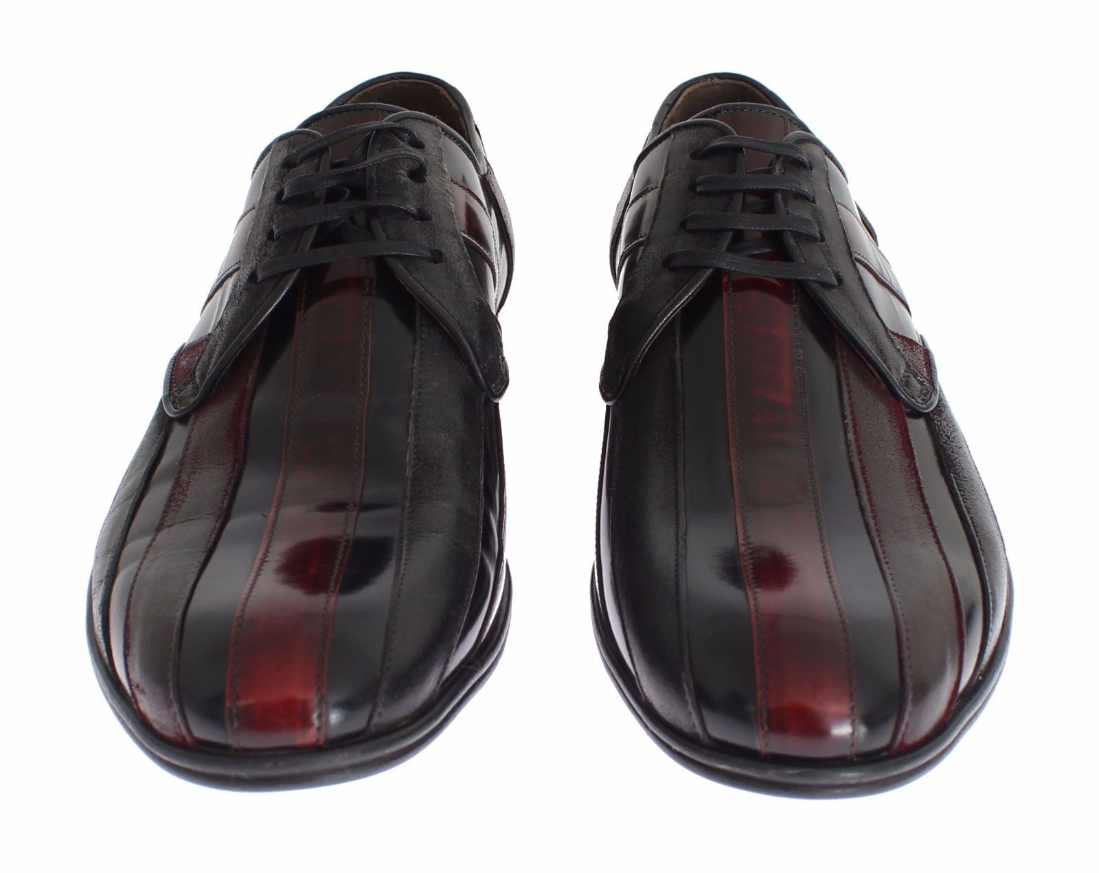 Elegant Black Bordeaux Striped Leather Dress Shoes - GlamHub Luxury and Icon Brand Clothing