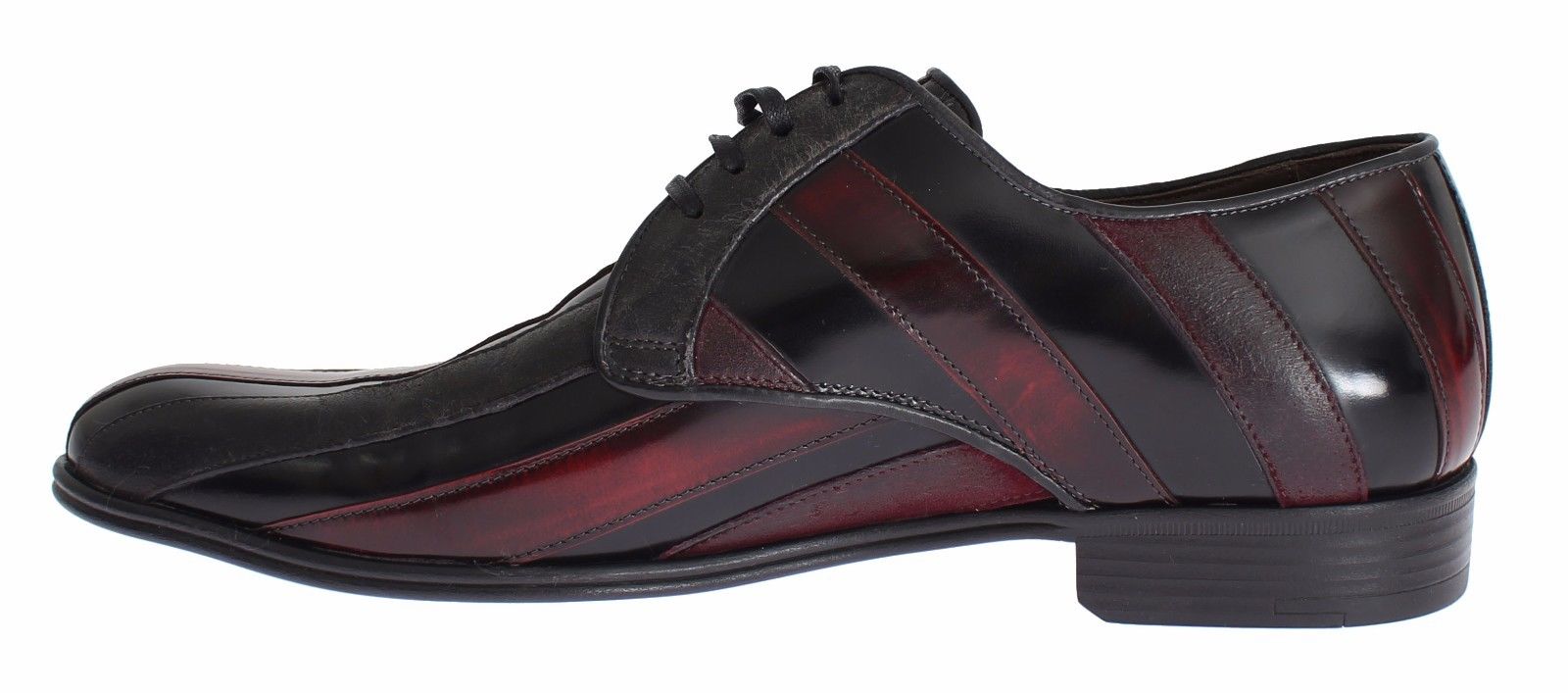 Elegant Black Bordeaux Striped Leather Dress Shoes - GlamHub Luxury and Icon Brand Clothing