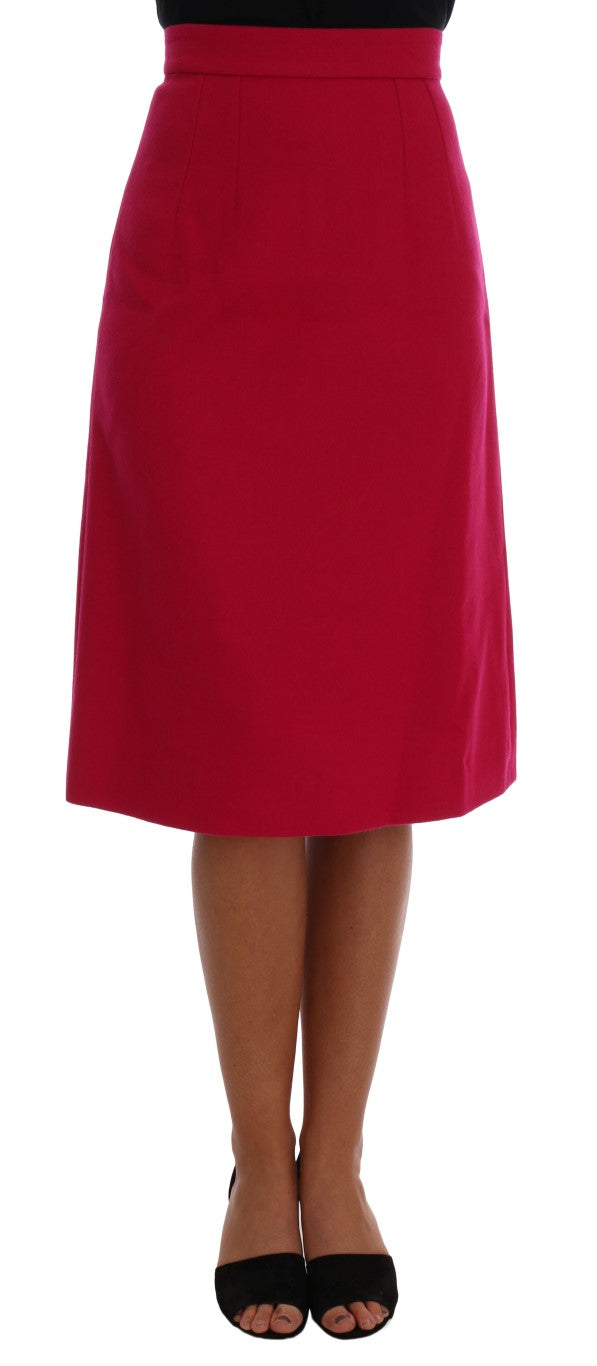 Elegant Pink Wool A-Line Knee-Length Skirt - GlamHub Luxury and Icon Brand Clothing