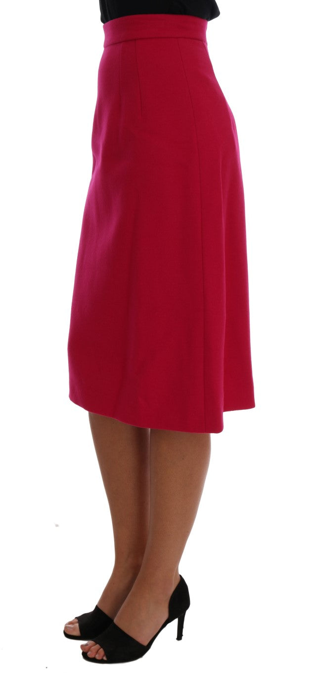 Elegant Pink Wool A-Line Knee-Length Skirt - GlamHub Luxury and Icon Brand Clothing