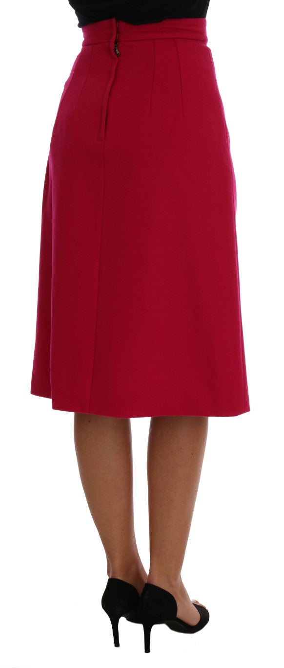 Elegant Pink Wool A-Line Knee-Length Skirt - GlamHub Luxury and Icon Brand Clothing