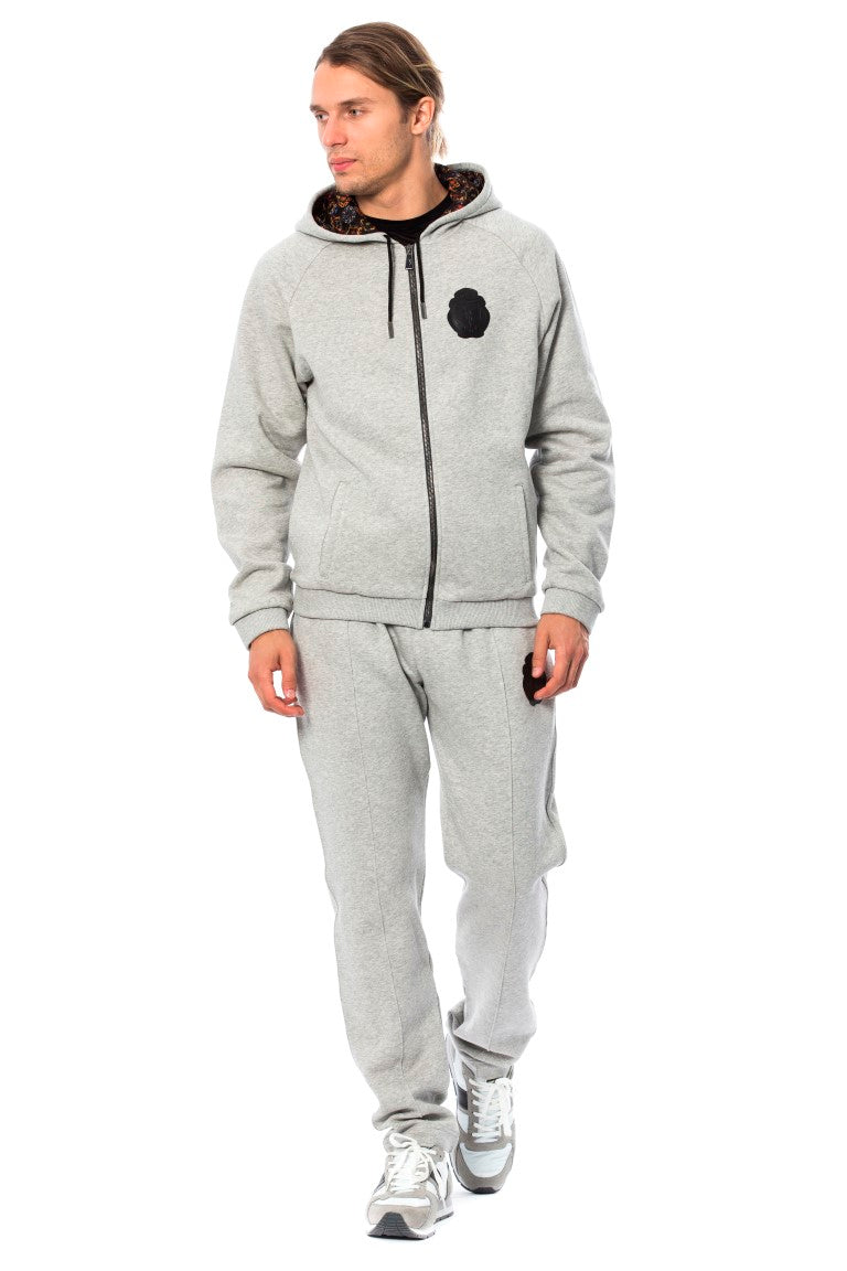 Elegant Gray Hooded Cotton Sweatsuit - GLAMHUB BOUTIQUE 