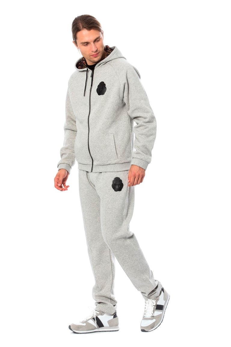 Elegant Gray Hooded Cotton Sweatsuit - GLAMHUB BOUTIQUE 