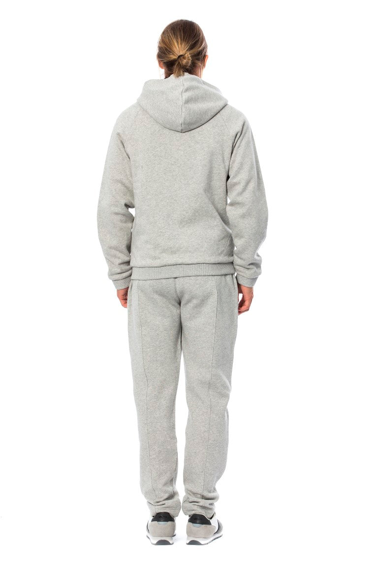 Elegant Gray Hooded Cotton Sweatsuit - GLAMHUB BOUTIQUE 