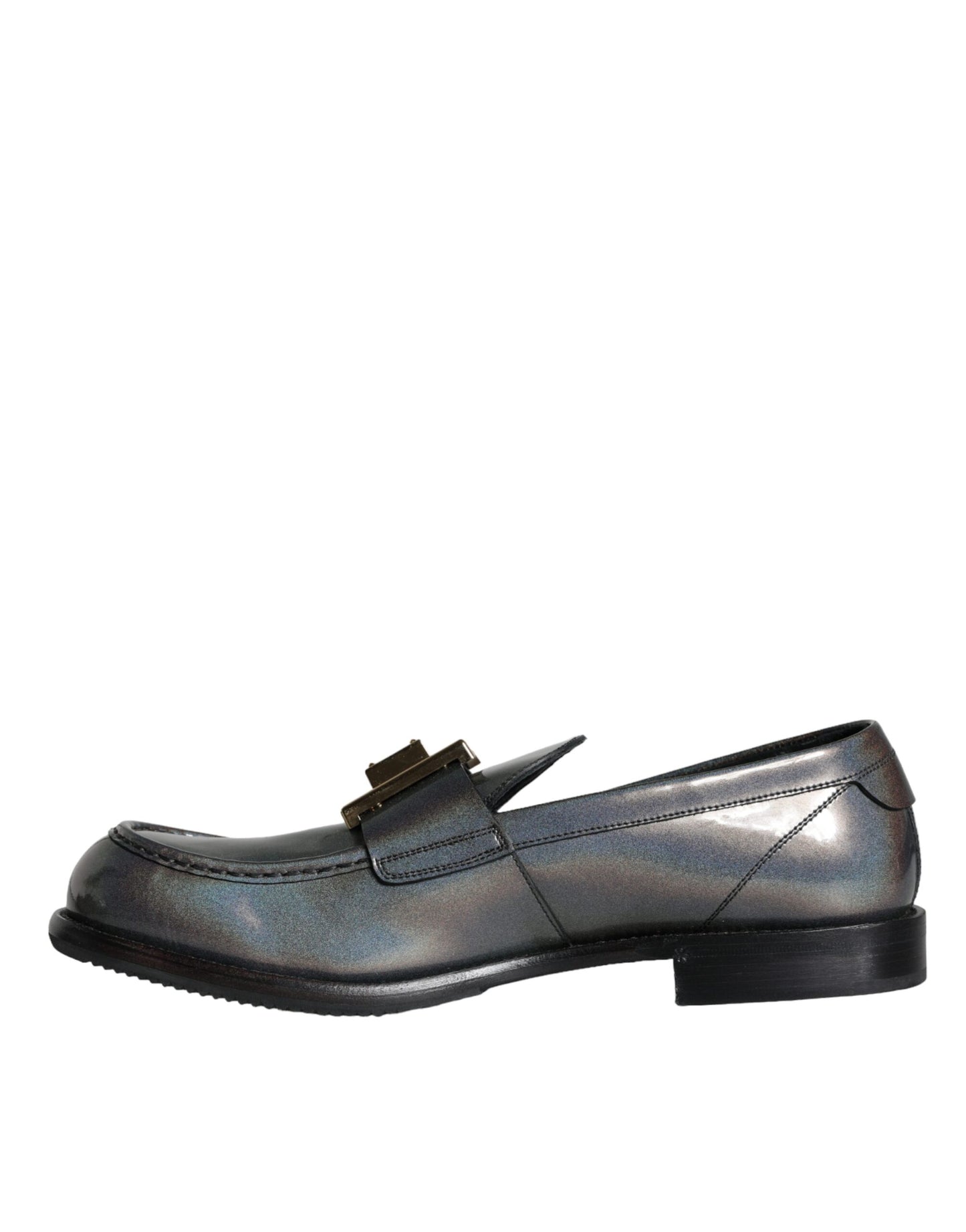 Silver Leather Logo Plaque Slip On Men Loafers Shoes