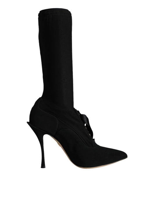 Black Stiletto Heels Mid Calf Boots Shoes