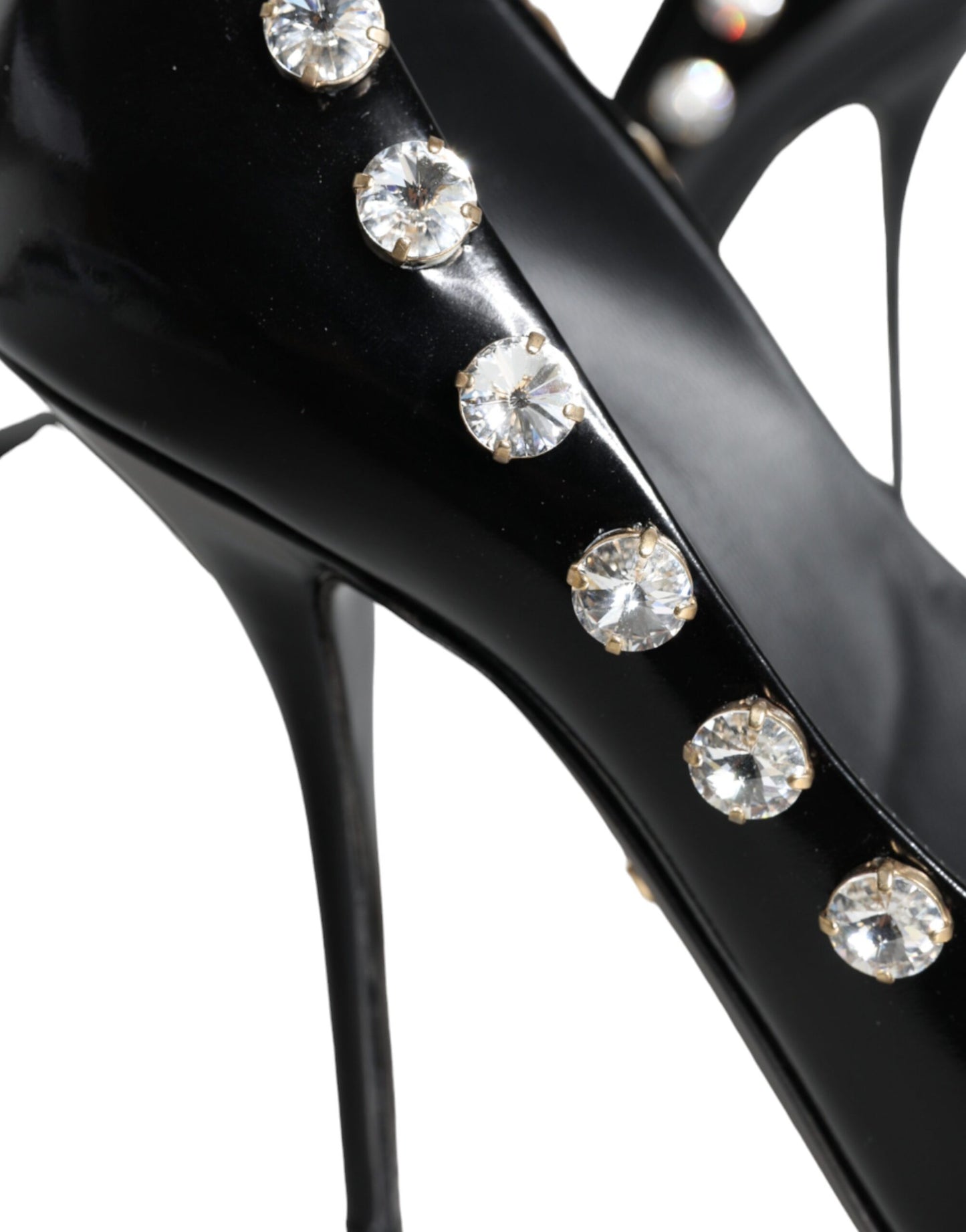 Black Crystals Leather High Heels Pumps Shoes