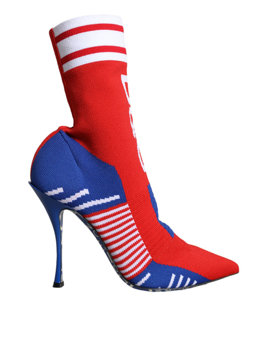 Red Blue Stretch Sock Style Ankle Boots Logo Shoes