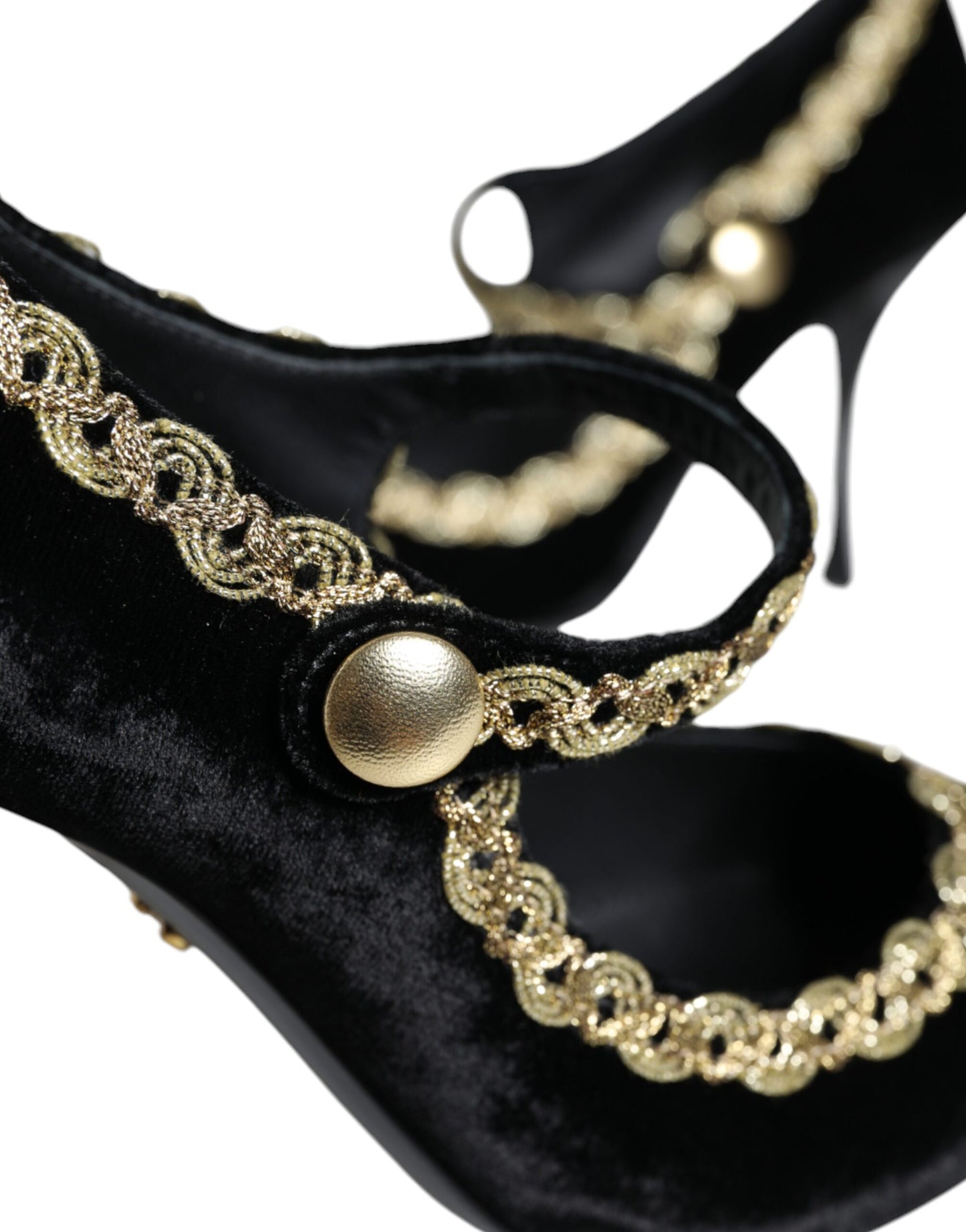 Black Mary Janes Velvet Gold Pumps Shoes