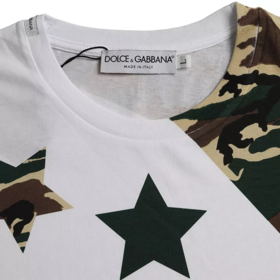 Weißes Camouflage-T-Shirt mit Sternen und Rundhalsausschnitt für Herren