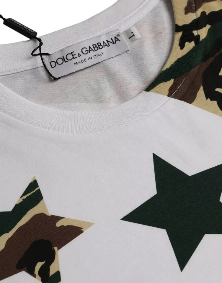 Weißes Camouflage-T-Shirt mit Sternen und Rundhalsausschnitt für Herren