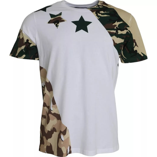 Weißes Camouflage-T-Shirt mit Sternen und Rundhalsausschnitt für Herren