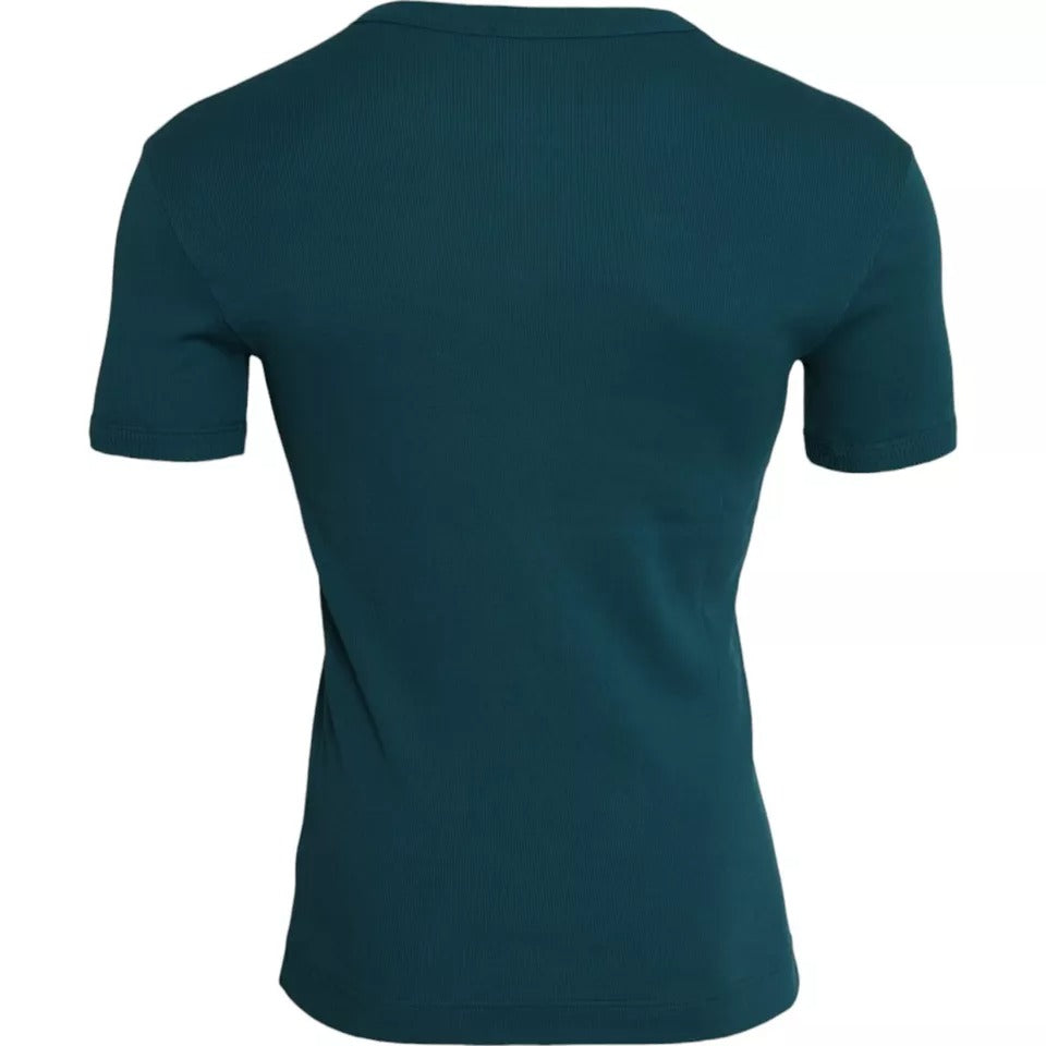 Dolce & Gabbana Blue Green Cotton Round Neck Short Sleeves T-shirt