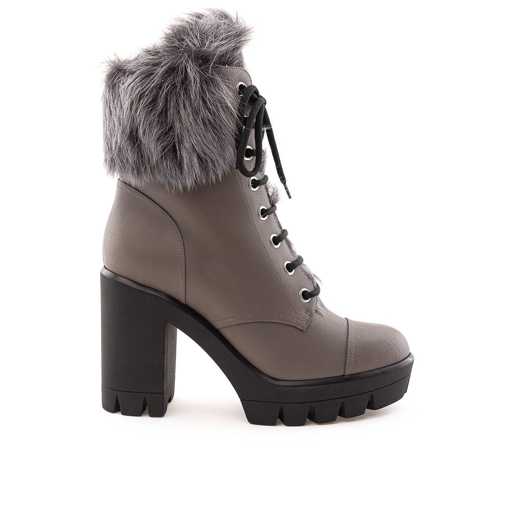 Gray Eco Leather Boot - GlamHub Luxury and Icon Brand Clothing