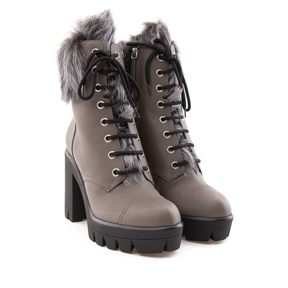 Gray Eco Leather Boot - GlamHub Luxury and Icon Brand Clothing