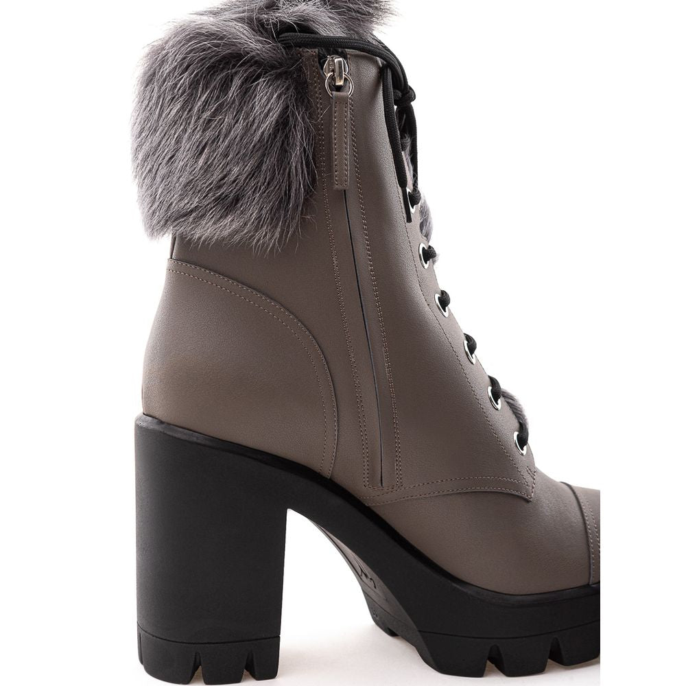 Gray Eco Leather Boot - GlamHub Luxury and Icon Brand Clothing