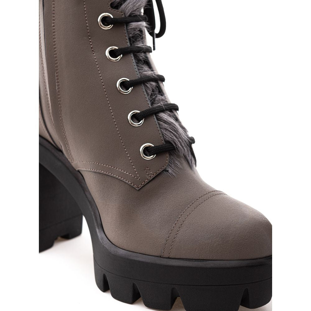 Gray Eco Leather Boot - GlamHub Luxury and Icon Brand Clothing