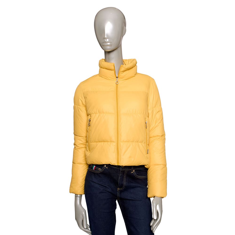 Yellow Polyester Women Jacket - GlamHub Luxury and Icon Brand Clothing