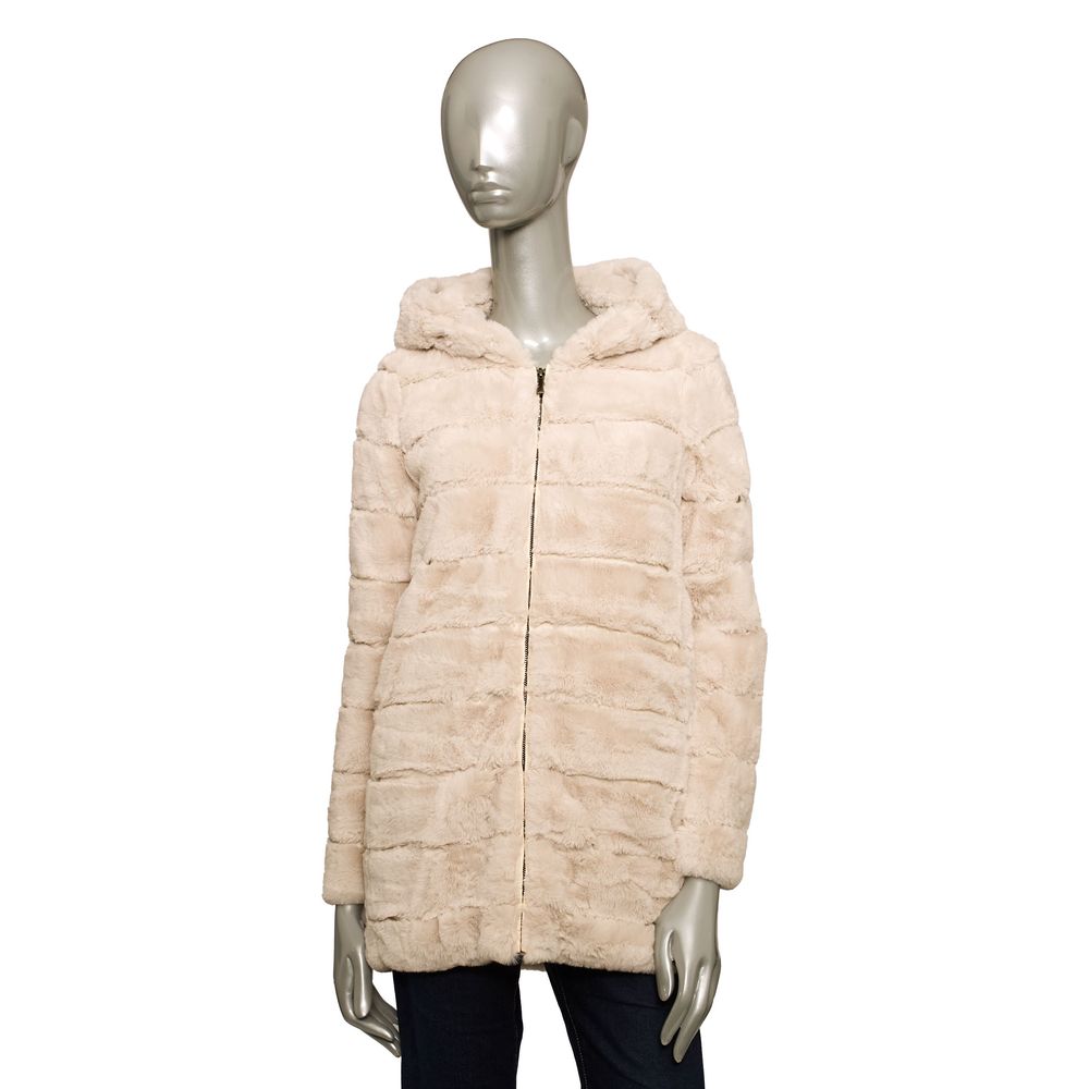 Beige Polyester Women Jacket - GlamHub Luxury and Icon Brand Clothing