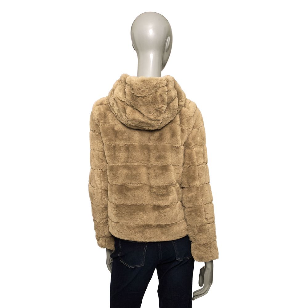 Beige Polyester Women Jacket - GlamHub Luxury and Icon Brand Clothing